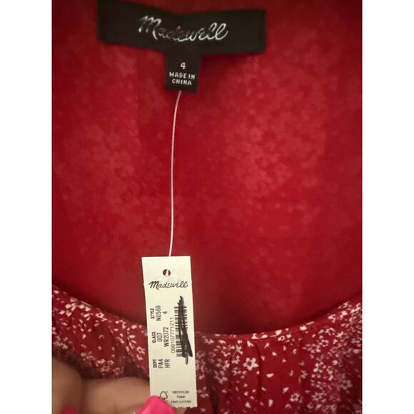 Madewell Ruched‎ Scoopneck Puff Sleeve Mini Dress in Floral Red Size 4 - Picture 12 of 13